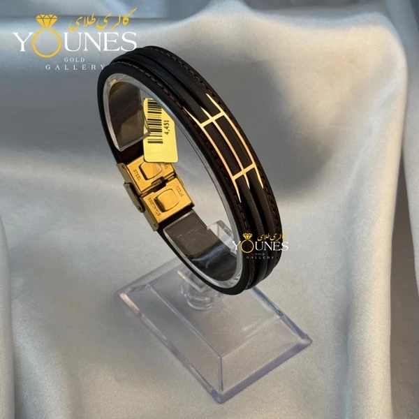 دستبند طلا چرم مردانه سه لاین L136